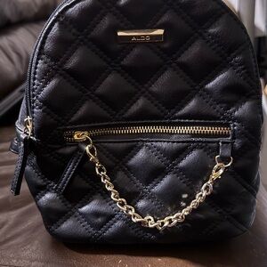 ALDO Quilted Black Backpack with Gold Chain